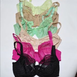 WACOAL Colorful Bundle Lot of 6 Unlined Bras 32DD EUC